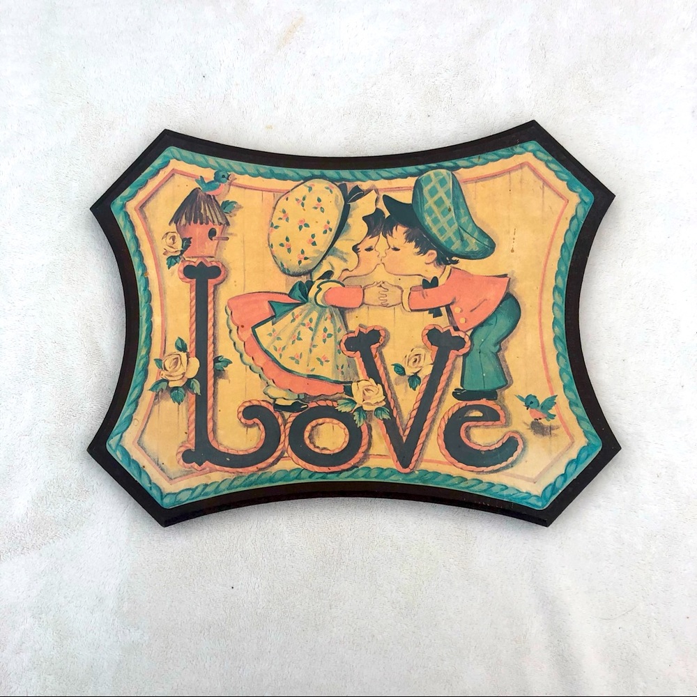 Vintage Holly Hobby Art Wall Hanging Love 70’s Folk Art